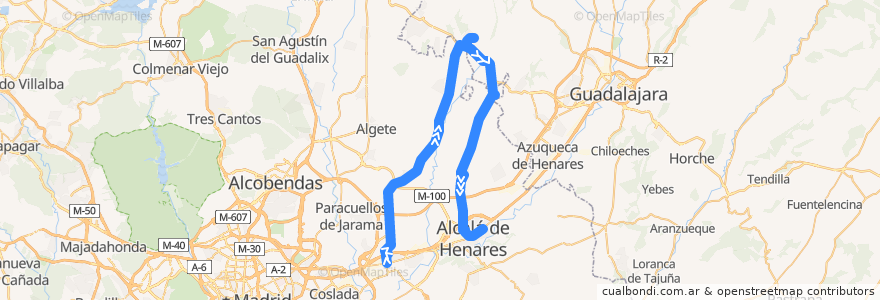 Mapa del recorrido Bus 251: Torrejón de Ardoz → Valdeavero → Alcalá de Henares de la línea  en Autonome Gemeinschaft Madrid.