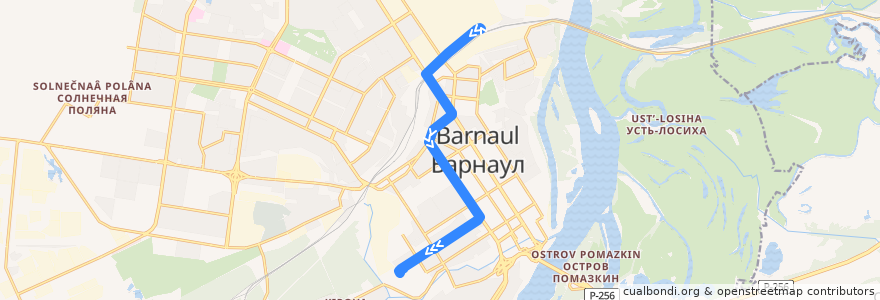 Mapa del recorrido Трамвай №4: пос. Восточный — Депо №1 de la línea  en городской округ Барнаул.