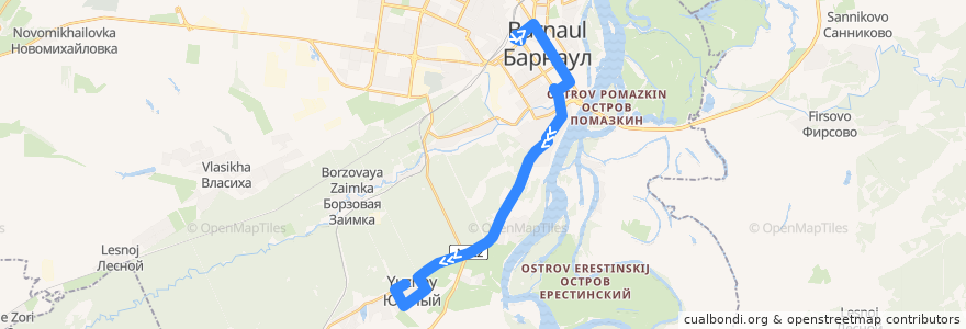 Mapa del recorrido Автобус №55: пл. Победы — пос. Южный de la línea  en городской округ Барнаул.