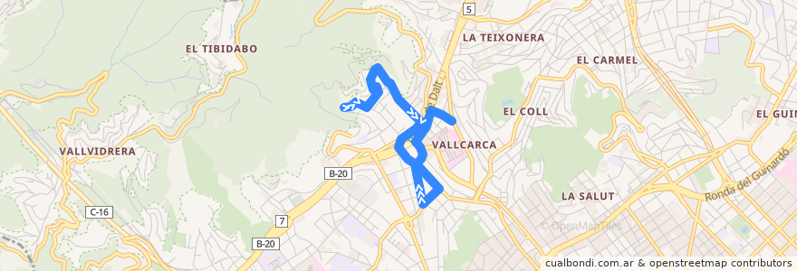 Mapa del recorrido 124 Penitents. Collserola => Vallcarca de la línea  en 바르셀로나.