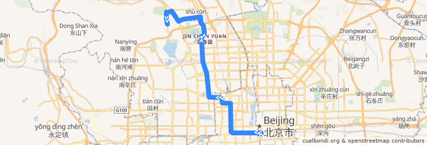 Mapa del recorrido Bus 特4: 前门 => 国防大学 de la línea  en Pequim.