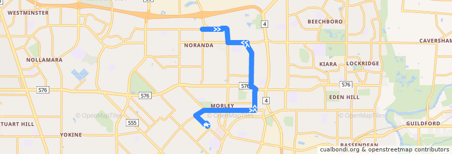 Mapa del recorrido 346F Morley Bus Station → Noranda de la línea  en City of Bayswater.