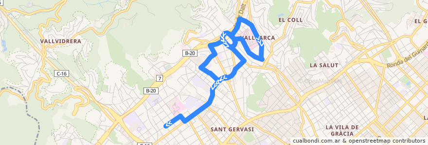 Mapa del recorrido 123 Bonanova Alta. Av. Tibidabo => Iradier de la línea  en 바르셀로나.