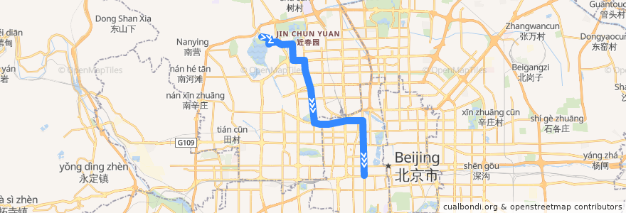 Mapa del recorrido Bus 608: 颐和园北宫门 => 前门西 de la línea  en 北京市.