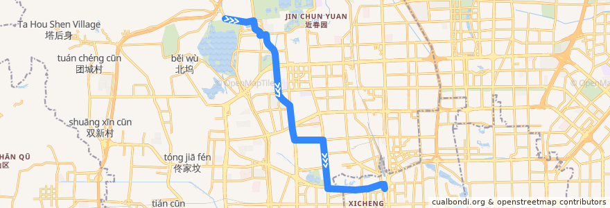 Mapa del recorrido Bus 563: 香山公园东门 => 西直门 de la línea  en 海淀区.