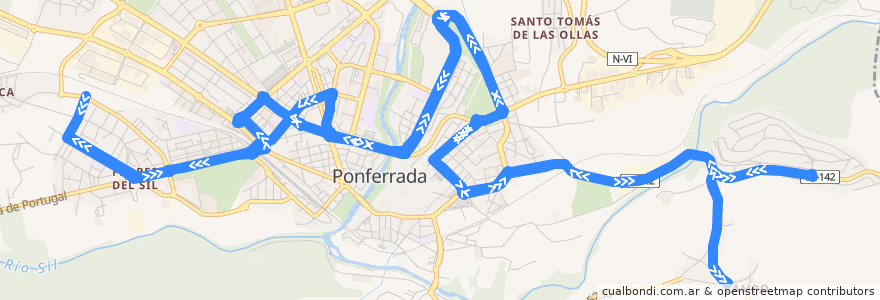 Mapa del recorrido F4:La Placa-San Antonio de la línea  en Ponferrada.