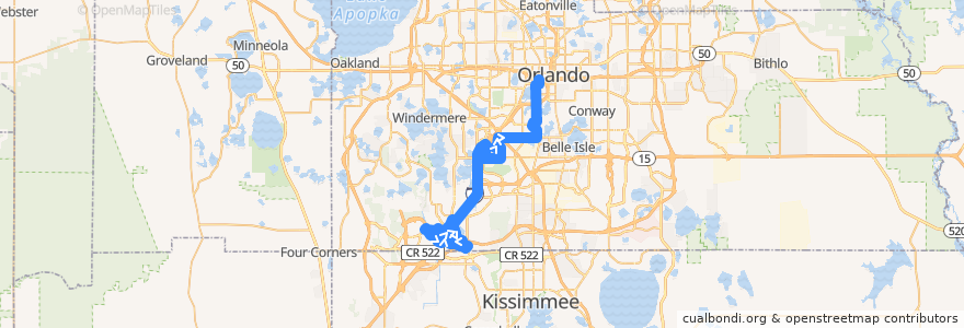Mapa del recorrido 304 Disney Direct (PM inbound) de la línea  en Orange County.