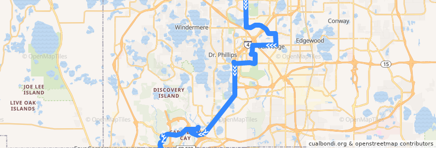 Mapa del recorrido 305 Disney Direct (AM outbound) de la línea  en شهرستان اورنج، فلوریدا.