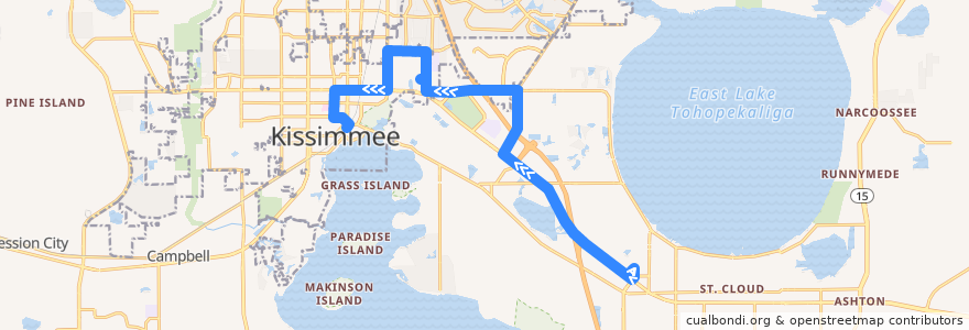 Mapa del recorrido 10 East US 192/St. Cloud (westbound) de la línea  en Osceola County.