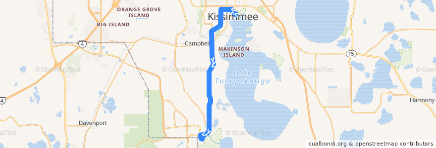 Mapa del recorrido 26 Pleasant Hill Road/Poinciana (southbound) de la línea  en Osceola County.