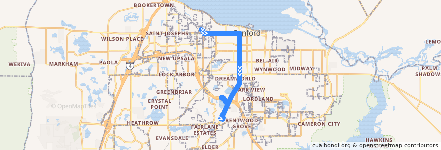 Mapa del recorrido 34 Sanford (southbound) de la línea  en Sanford.