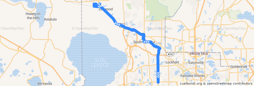 Mapa del recorrido 44 Hiawassee Road/Zellwood (southbound) de la línea  en Condado de Orange.