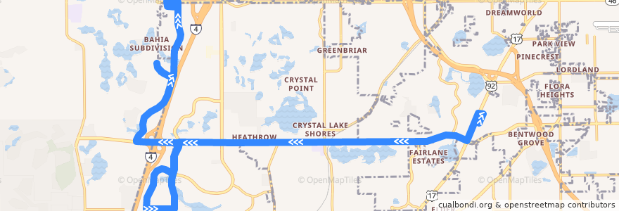 Mapa del recorrido 45 Lake Mary (westbound) de la línea  en Seminole County.