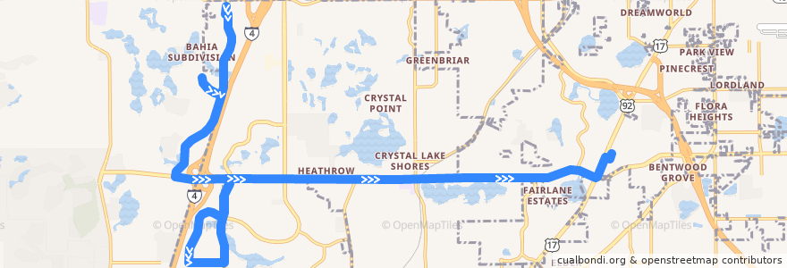 Mapa del recorrido 45 Lake Mary (eastbound) de la línea  en Seminole County.