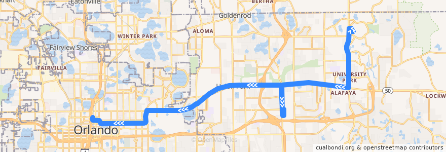 Mapa del recorrido 104 East Colonial (inbound) de la línea  en Orange County.