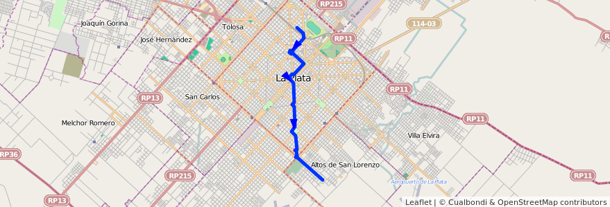 Mapa del recorrido 19 de la línea Sur en La Plata.