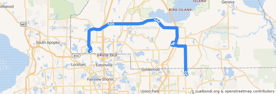 Mapa del recorrido 434 SR 434 Crosstown (westbound) de la línea  en Seminole County.