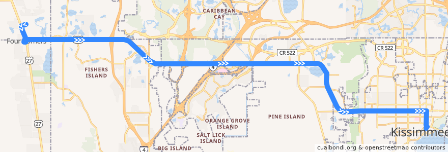 Mapa del recorrido 55 West US 192/Crosstown (eastbound) de la línea  en Florida.