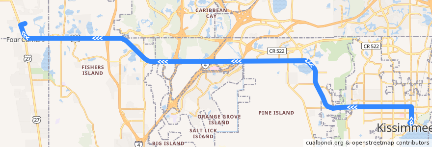 Mapa del recorrido 55 West US 192/Crosstown (westbound) de la línea  en Flórida.