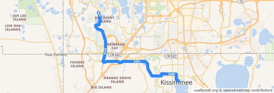 Mapa del recorrido 56 West US 192/Magic Kingdom (eastbound) de la línea  en Flórida.