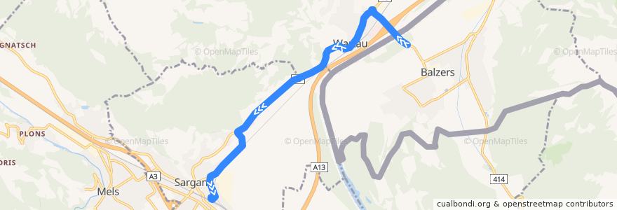 Mapa del recorrido Bus 12E: Vaduz Post => Sargans Bahnhof de la línea  en Saint-Gall.