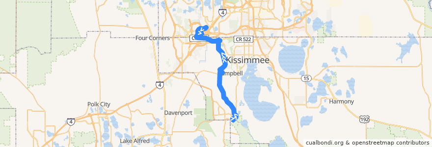 Mapa del recorrido 306 Disney Direct (AM northbound) de la línea  en Florida.