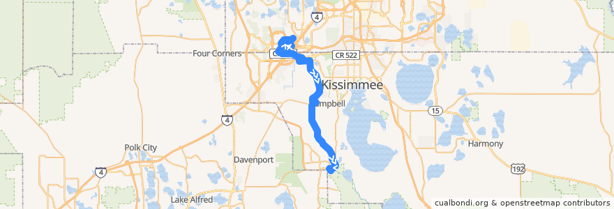Mapa del recorrido 306 Disney Direct (PM southbound) de la línea  en Florida.