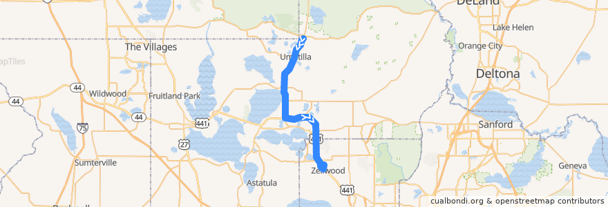 Mapa del recorrido 4 Umatilla to Zellwood de la línea  en Florida.