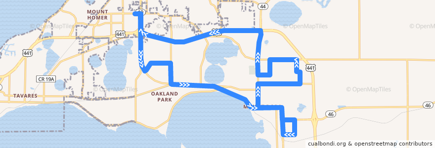 Mapa del recorrido 3 Mount Dora Circulator de la línea  en Lake County.