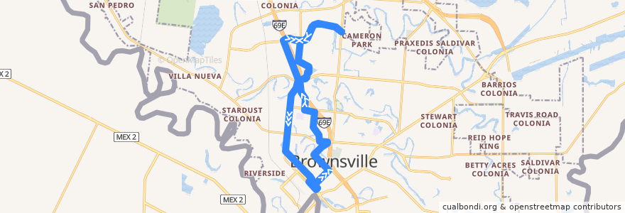 Mapa del recorrido Sunrise Mall de la línea  en Brownsville.
