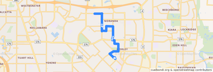 Mapa del recorrido 347F Morley Bus Station → Morley Senior High School de la línea  en City of Bayswater.