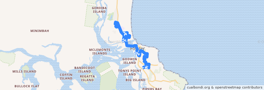 Mapa del recorrido Bus 304: Tuncurry => Stockland Forster de la línea  en Mid-Coast Council.