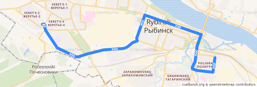 Mapa del recorrido Троллейбус №4: ул.Расторгуева - ул.Куйбышева de la línea  en городской округ Рыбинск.