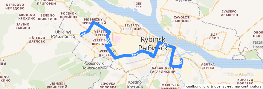 Mapa del recorrido Троллейбус №5: Троллейбусный парк - ул.Куйбышева de la línea  en городской округ Рыбинск.