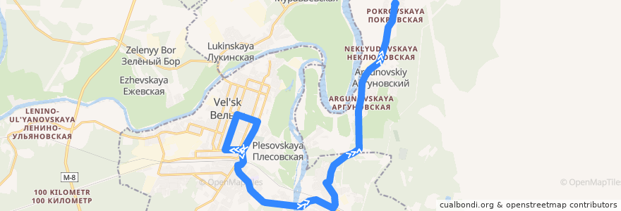 Mapa del recorrido Автобус № 103: Рынок - Аргуновский de la línea  en Вельский район.