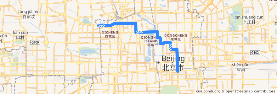 Mapa del recorrido Trolleybus 111: 崇文门外 => 白石桥东 de la línea  en 首都功能核心区.