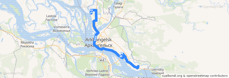 Mapa del recorrido Автобус 44 de la línea  en Arkhangelsk Urban Okrug.