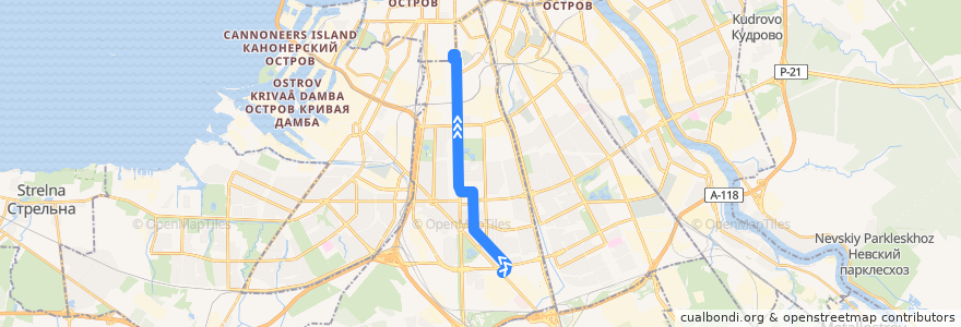 Mapa del recorrido Трамвай № 29: Мясокомбинат => Трамвайный парк № 1 de la línea  en Moskovsky District.