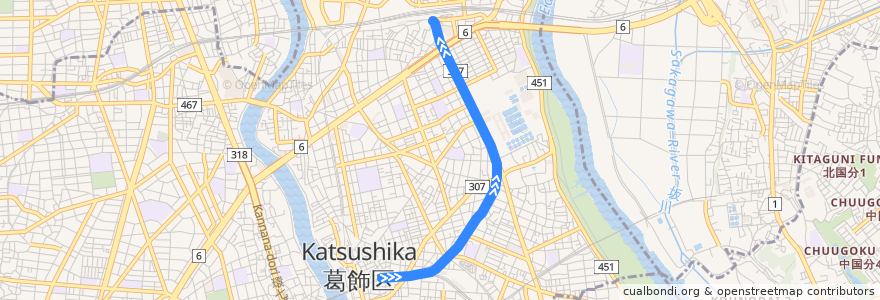 Mapa del recorrido 京成電鉄金町線 de la línea  en Katsushika.