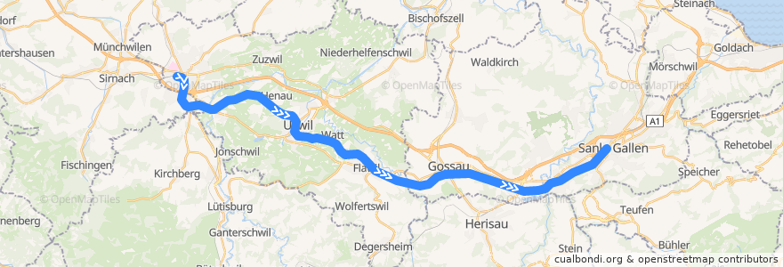 Mapa del recorrido S1: Wil SG => St. Gallen de la línea  en Svizzera.