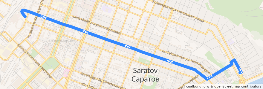 Mapa del recorrido Троллейбус 1: улица Хвесина => Железнодорожный вокзал de la línea  en городской округ Саратов.