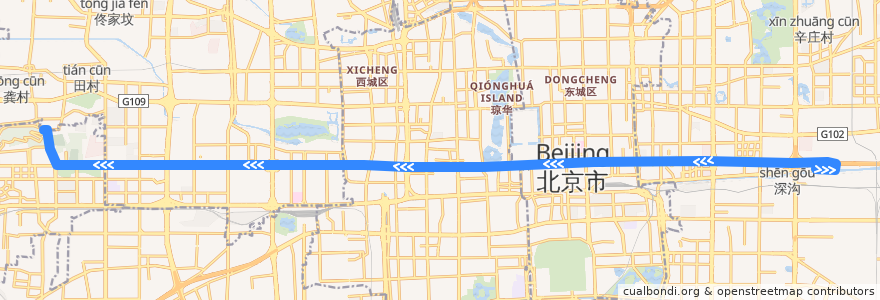 Mapa del recorrido Bus 1 四惠枢纽站—>老山公交场站 de la línea  en 北京市.