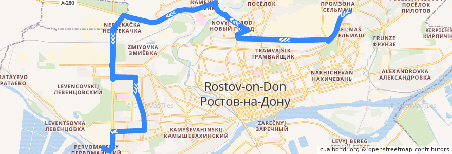 Mapa del recorrido А 96: Сельмаш — ГПЗ-10 de la línea  en городской округ Ростов-на-Дону.