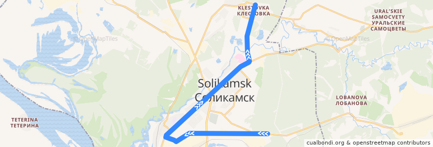 Mapa del recorrido Автобус №4. РУ-3 - Клестовка de la línea  en Соликамский городской округ.