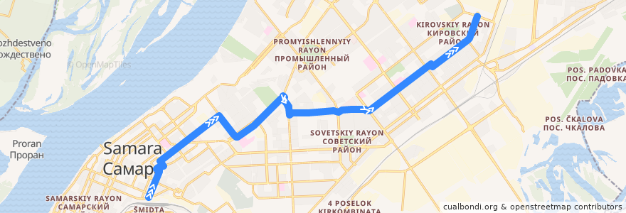 Mapa del recorrido Троллейбус 15: ЖД вокзал - Завод "Металлург" de la línea  en городской округ Самара.