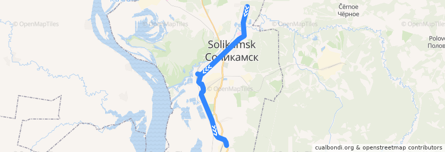 Mapa del recorrido Автобус №11У: РУ-2 (Южная) - Железнодорожный вокзал - Клестовка de la línea  en Соликамский городской округ.