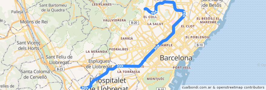 Mapa del recorrido L5: Cornellà Centre => Vall d'Hebron de la línea  en Barcelonès.