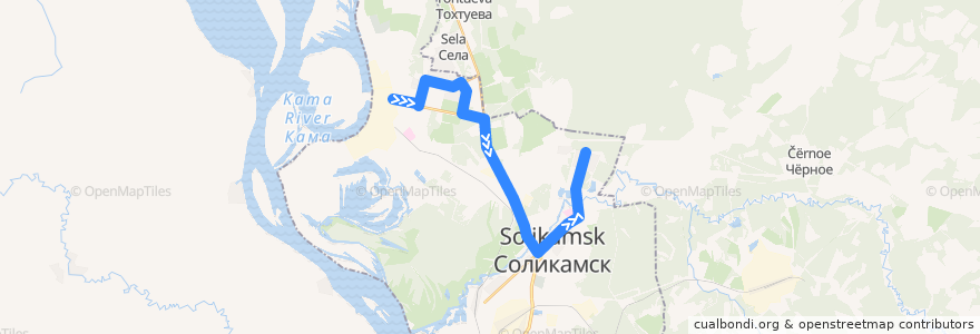 Mapa del recorrido Автобус №16: Клестовка - Автостанция (Центр) - ОАО "Соликамскбумпром" de la línea  en Соликамский городской округ.