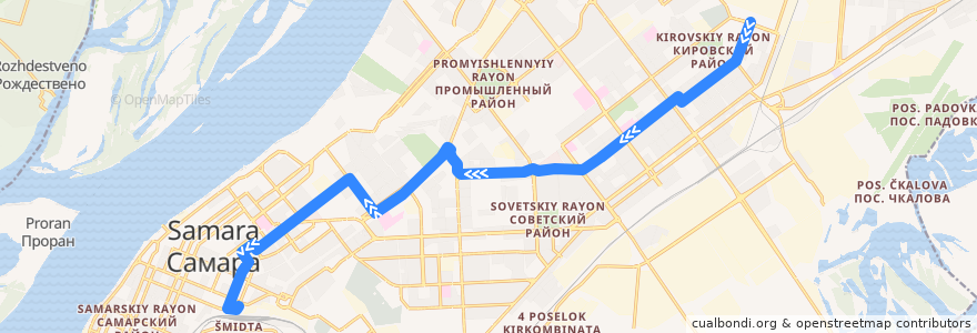 Mapa del recorrido Троллейбус 15: Завод "Металлург" - ЖД вокзал de la línea  en городской округ Самара.