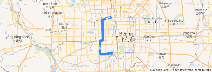 Mapa del recorrido Bus 特12: 永定门长途汽车站 => 永定门长途汽车站 de la línea  en 首都功能核心区.